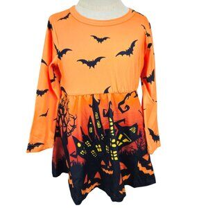 Girls 2T Halloween Long Sleeve Dress & Leggings Set Bats & Haunted House Print